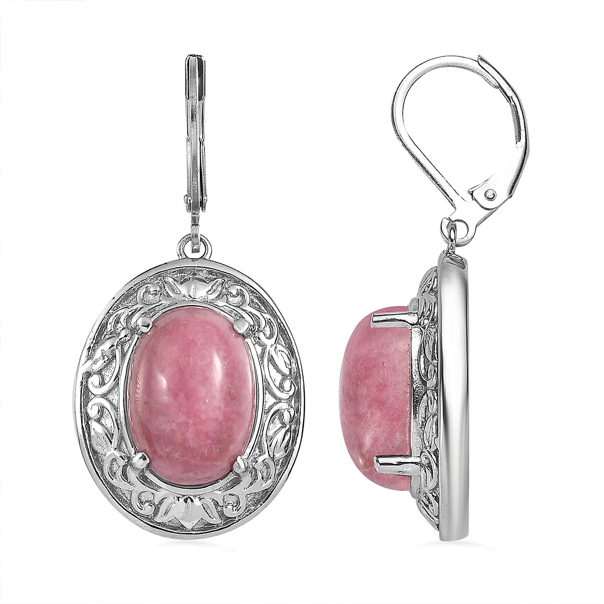 Rhodonite 18.00 ctw Lever Back Earrings in Stainless Steel