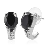 Thai Black Spinel J-Hoop Earrings in Stainless Steel 9.10 ctw