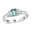 Premium Pirineu Lagoon Tourmaline, Moissanite Ring in Rhodium Over Sterling Silver (Size 6.0) 1.15 ctw - Sticky add to cart bar