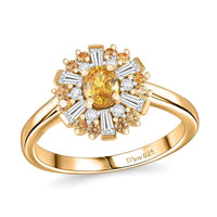 Yellow Sapphire ,  Moissanite  Main Stone With Side Stone Ring in 18K YG Vermeil Sterling Silver 1.11 ctw