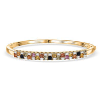 D'Joy Multi Sapphire, Moissanite Bangle Bracelet in 18K Vermeil YG Over Sterling Silver (7.25 In) 4.50 ctw