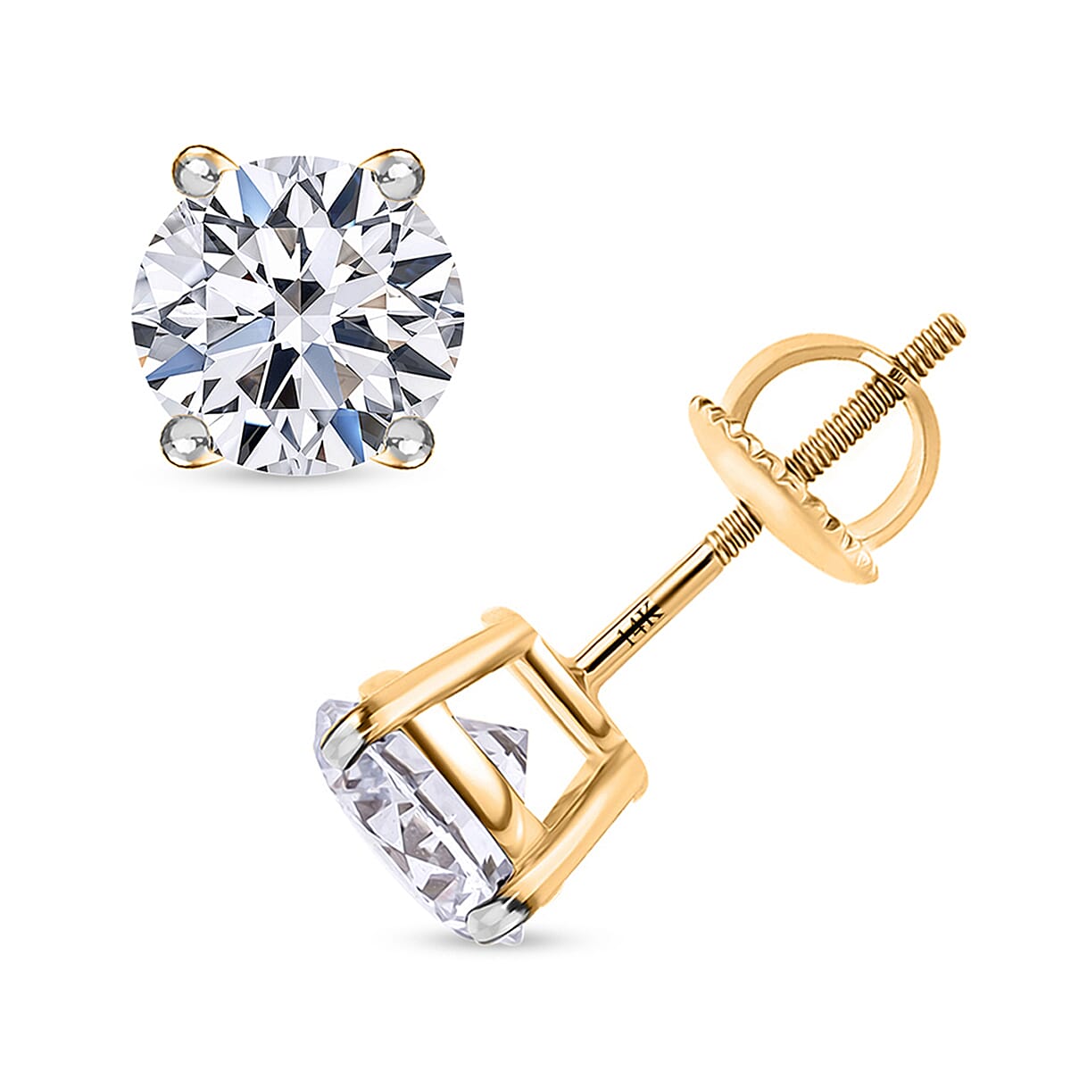 IGI Certified Luxuriant Lab Grown Diamond E-F VS 1.50 ctw Stud Earrings in 14K Yellow Gold