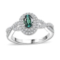 Lagoon Tourmaline ,  Moissanite  Main Stone With Side Stone Ring in Rhodium Overlay Sterling Silver 0.81 ctw - Sticky add to cart bar