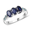 Masoala Sapphire (D) and Paraiba Apatite 2.20 ctw Ring in Rhodium Over Sterling Silver (Size 10.0) - Sticky add to cart bar