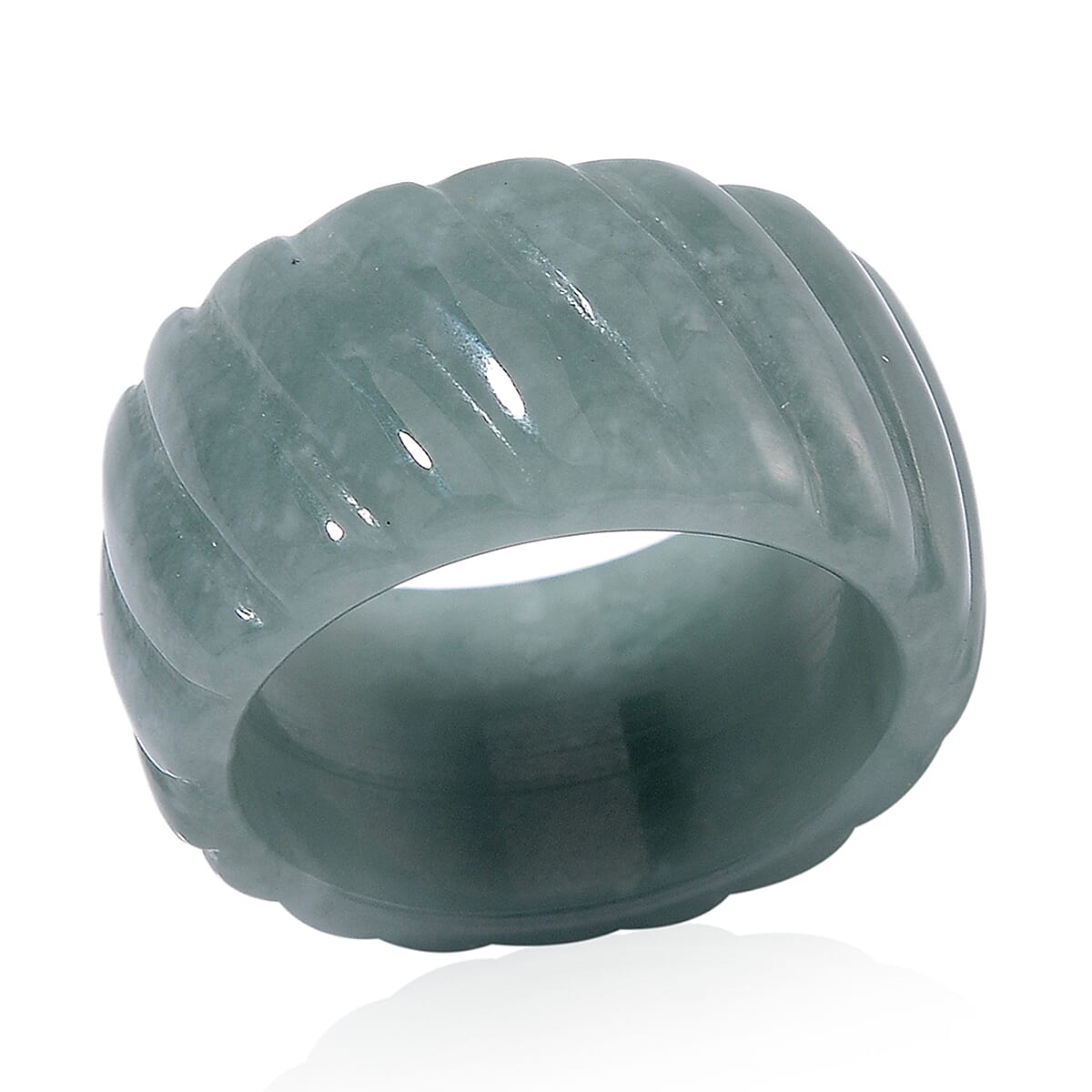 Natural Olmec Jadeite Carved Band Ring (Size 7.0) 44.00 ctw