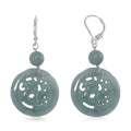 Natural Olmec Jadeite 39.00 ctw Carved Dragon Earrings in Rhodium Over Sterling Silver - Sticky add to cart bar