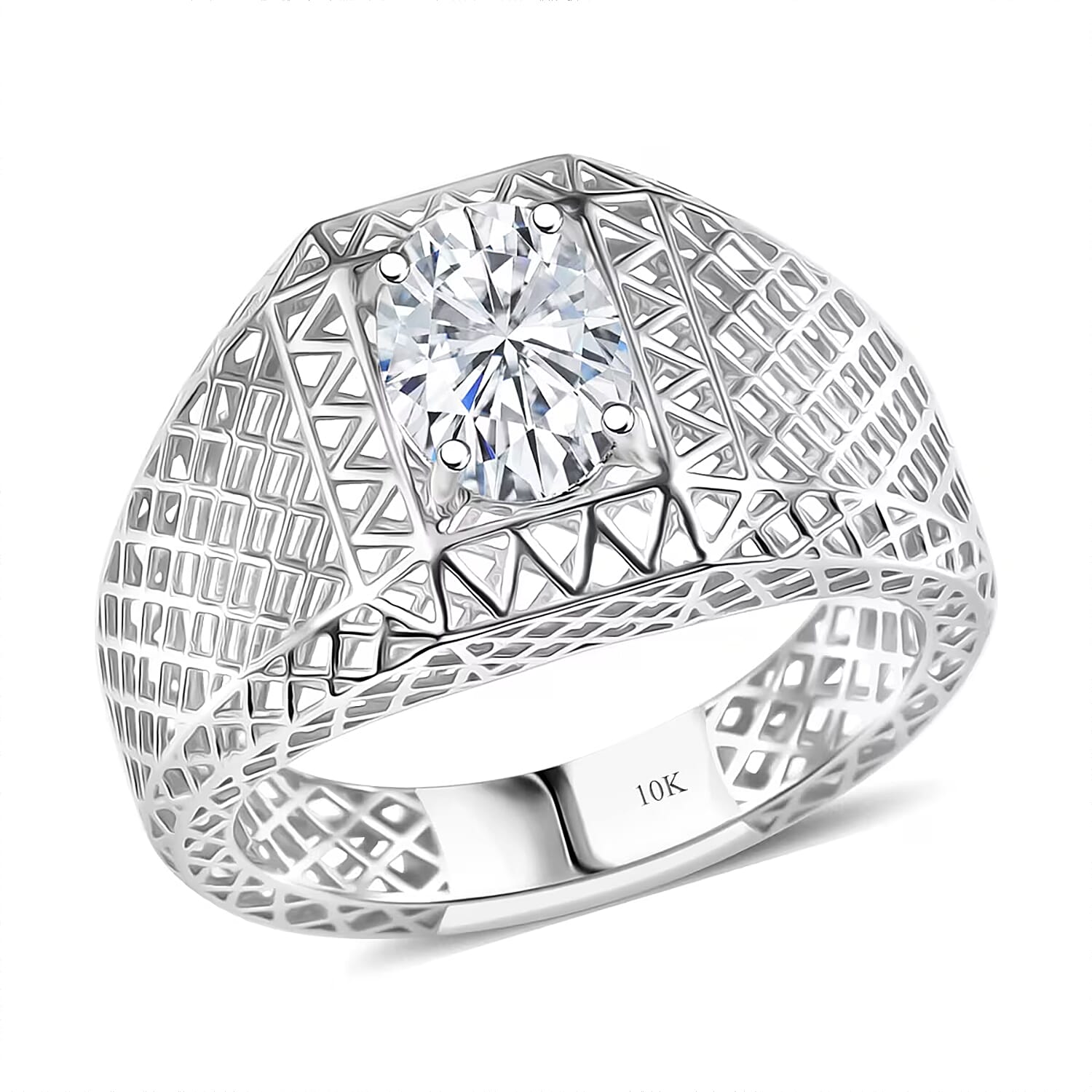 10K White Gold Luxuriant Lab Grown Diamond (E-F, VS) Mens Ring (Size 10.0) 1.60 ctw