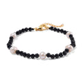 Freshwater Pearl and Thai Black Spinel 30.00 ctw Beaded Bracelet in ION Plated YG Stainless Steel (7.50-9.0In) - Sticky add to cart bar