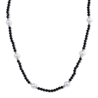 White Shell Pearl and Thai Black Spinel 50.00 ctw Beaded Necklace in Silvertone (18-20 Inches)