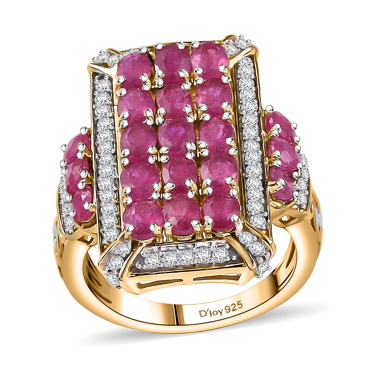 Epic Deal Mozambique Ruby, White Zircon Ring in 18K Vermeil YG Over Sterling Silver (Size 10.0) 5.40 ctw