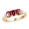 Premium Ouro Fino Rubellite and Diamond 1.10 ctw Trinity Ring in 18K Vermeil Yellow Gold Over Sterling Silver (Size 10.0) - Sticky add to cart bar
