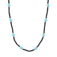 Sleeping Beauty Color Shell Pearl and Thai Black Spinel 50.00 ctw Beaded Necklace in Silvertone 18-20 Inches
