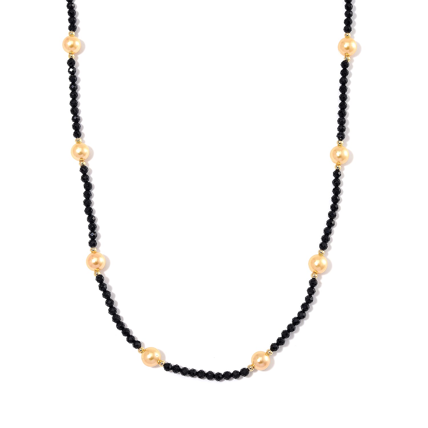 Golden Shell Pearl and Thai Black Spinel 50.00 ctw Beaded Necklace in Goldtone 18-20 Inches
