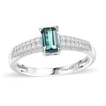 Premium Pirineu Lagoon Tourmaline and Moissanite 0.85 ctw Ring in Rhodium Over Sterling Silver (Size 7.0) - Sticky add to cart bar