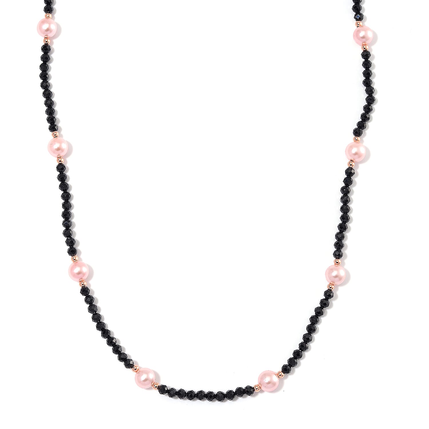 Pink Shell Pearl and Thai Black Spinel 50.00 ctw Beaded Necklace in Rosetone 18-20 Inches