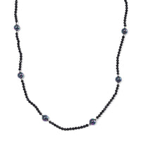 Peacock Color Shell Pearl and Thai Black Spinel 77.00 ctw Beaded Endless Necklace in Silvertone 30 Inches