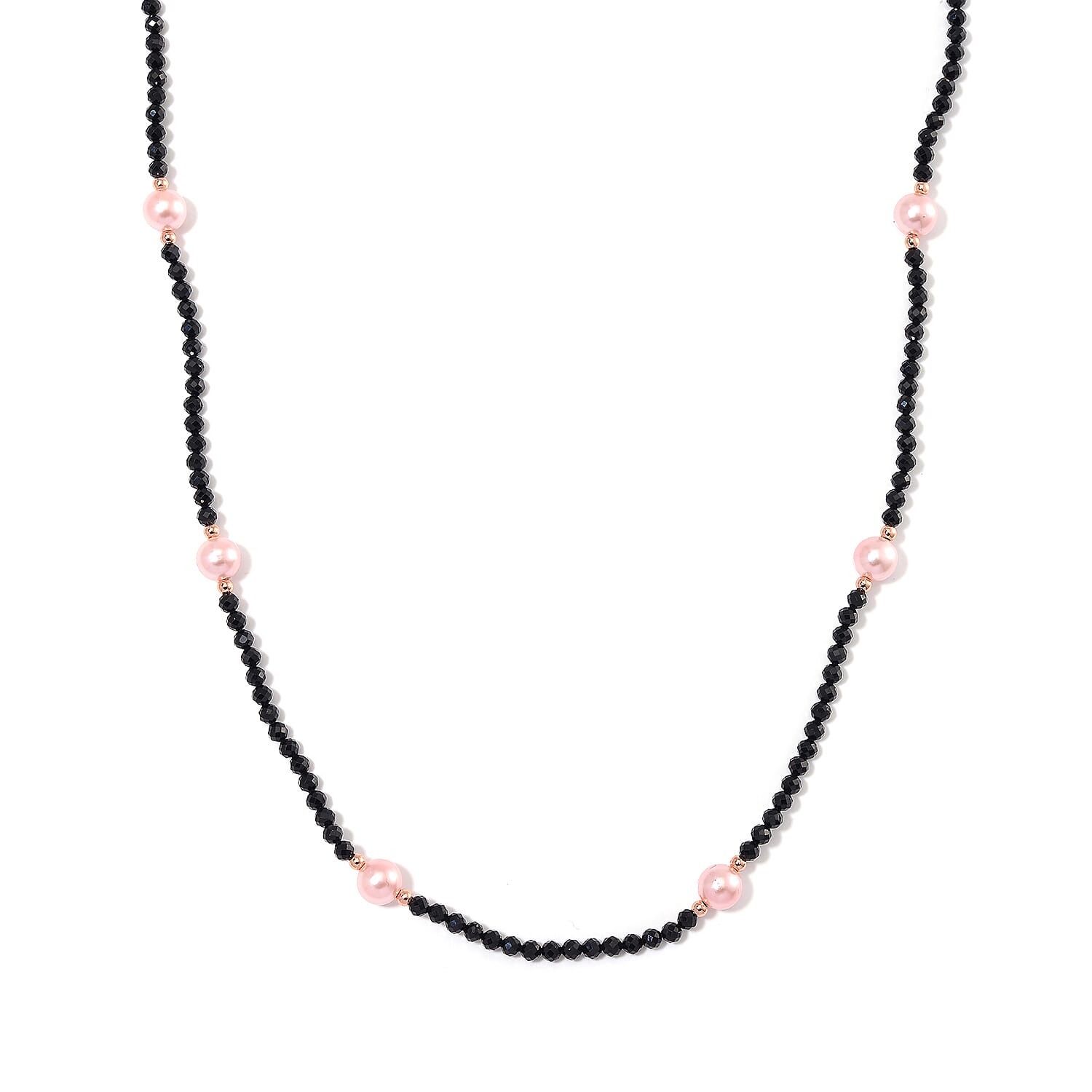 Pink Shell Pearl and Thai Black Spinel 77.00 ctw Beaded Endless Necklace in Rosetone 30 Inches