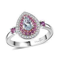 Premium Mangoro Aquamarine, Multi Gemstone Ocean Empress Ring in 18K Vermeil RG and Rhodium Over Sterling Silver (Size 10.0) 0.80 ctw