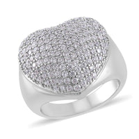 Simulated Diamond Heart Ring in Silvertone (Size 10.0) 3.00 ctw
