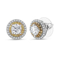 D'Joy 100 Facets Moissanite (Rnd 6mm), Yellow Sapphire Stud Earrings in Rhodium Over Sterling Silver 2.55 ctw - Sticky add to cart bar