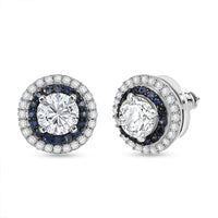 D'Joy 100 Facets Moissanite (Rnd 6mm), Yellow Sapphire Stud Earrings in Rhodium Over Sterling Silver 2.55 ctw