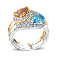 Premium Cambodian Blue Zircon, Multi Gemstone Toi Moi Ring in Vermeil YG and Rhodium Over Sterling Silver (Size 10.0) 4.00 ctw
