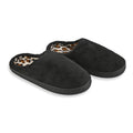 Black Micro Velour Leopard Lined Slippers with Memory Foam– S Womens Size 5/6 - Sticky add to cart bar
