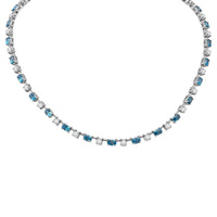 Premium Cambodian Blue Zircon and Moissanite 29.70 ctw Necklace in Rhodium Over Sterling Silver 18 Inches