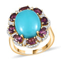 Sleeping Beauty Turquoise, Multi Gemstone Ring in 18K Vermeil YG Over Sterling Silver (Size 10.0) 10.40 ctw - Sticky add to cart bar