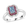 Premium Mangoro Aquamarine and Multi Gemstone 1.00 ctw Ocean Serenade Ring in 18K Vermeil RG and Rhodium Over Sterling Silver - Sticky add to cart bar