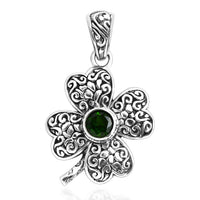 Bali Legacy Chrome Diopside 0.85 ctw Leaf Clover Pendant without Chain in Sterling Silver