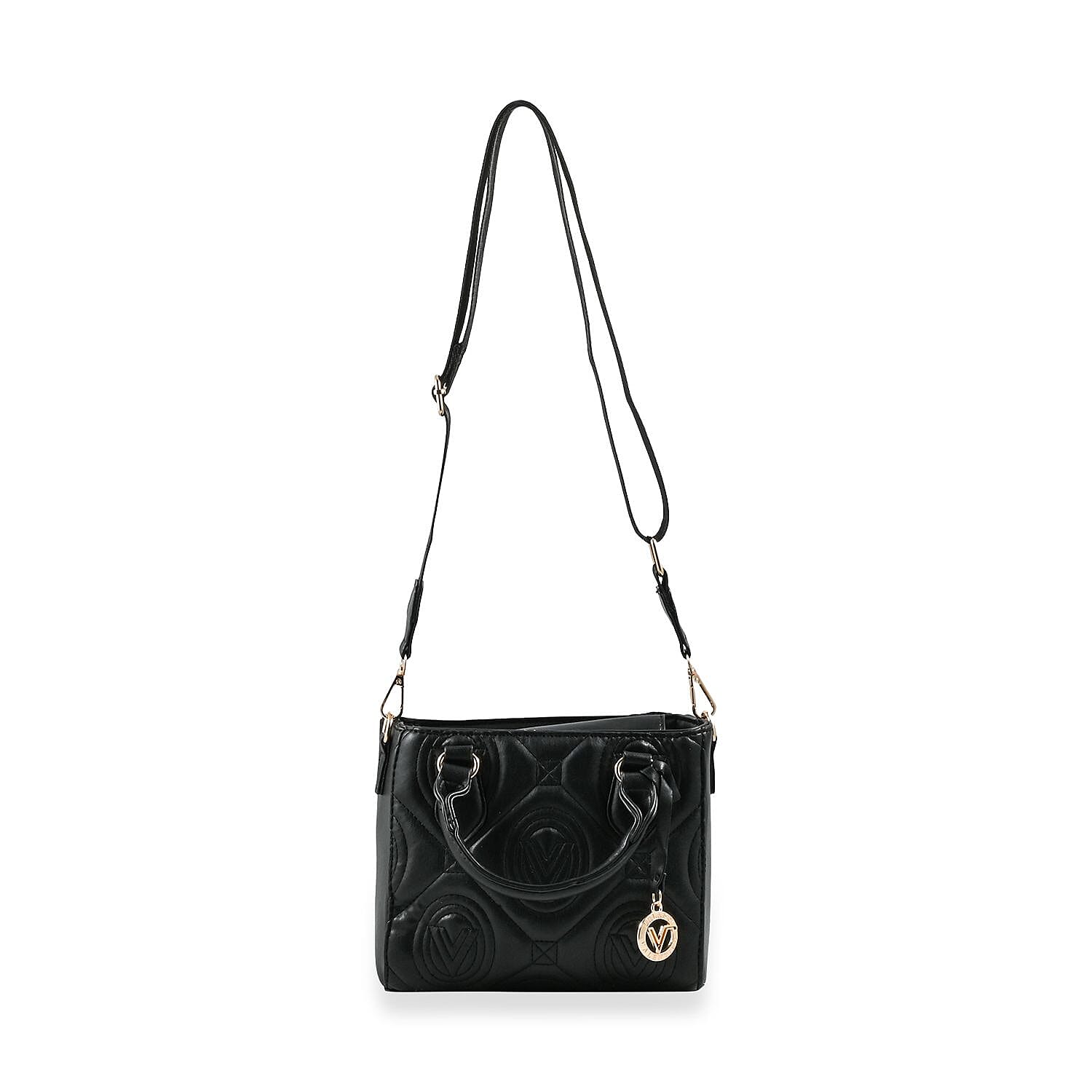 Valentino Orlandi Black Quilted Leather Handbag with Top Handle and Removable Shoulder Strap
