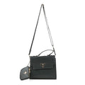 Valentino Orlandi Black Flapover V Logo Leather Satchel Bag with Adjustable Strap and Additional Wallet - Sticky add to cart bar
