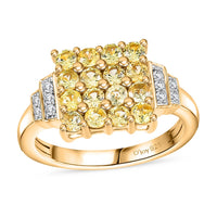 Yellow Sapphire ,  White Zircon  Main Stone With Side Stone Ring in 18K YG VermeilSterling Silver 1.59 ctw