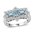 Aquamarine ,  Moissanite  Main Stone With Side Stone Ring in Rhodium OverlaySterling Silver 1.91 ctw - Sticky add to cart bar