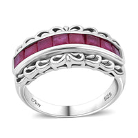Multi Sapphire Band Ring in Rhodium Over Sterling Silver (Size 10.0) 1.25 ctw