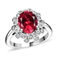 Lab Created Padparadscha Sapphire and White Sapphire Ring in Rhodium Over Sterling Silver (Size 10.0) 3.75 ctw