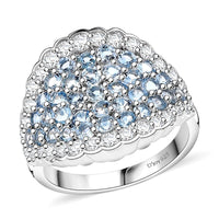 Aquamarine ,  White Zircon  Main Stone With Side Stone Ring in Rhodium OverlaySterling Silver 4.44 ctw ,  Silver Wt. 5 g