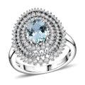 Mangoro Aquamarine, Moissanite Ring in Rhodium Over Sterling Silver (Size 10.0) 2.60 ctw - Sticky add to cart bar
