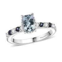 Premium Mangoro Aquamarine, Multi Sapphire Ring in Rhodium Over Sterling Silver (Size 10.0) 1.35 ctw