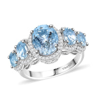 Premium Mangoro Aquamarine, Moissanite Ring in Rhodium Over Sterling Silver (Size 10.0) 3.65 ctw