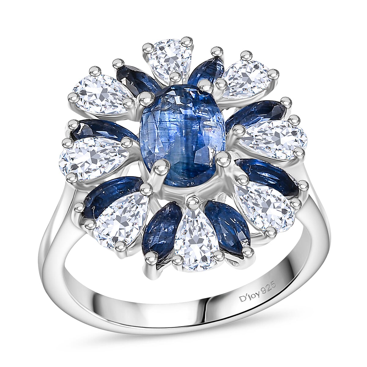Kashmir Blue Kyanite and White Zircon 5.70 ctw Ring in Rhodium Over Sterling Silver (Size  10.0)