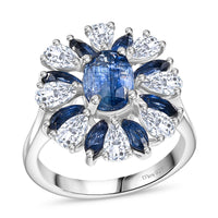 Kashmir Blue Kyanite and White Zircon 5.70 ctw Ring in Rhodium Over Sterling Silver (Size  10.0)