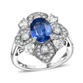 Kashmir Kyanite and White Zircon 4.00 ctw Ring in Rhodium Over Sterling Silver (Size 10.0) - Sticky add to cart bar