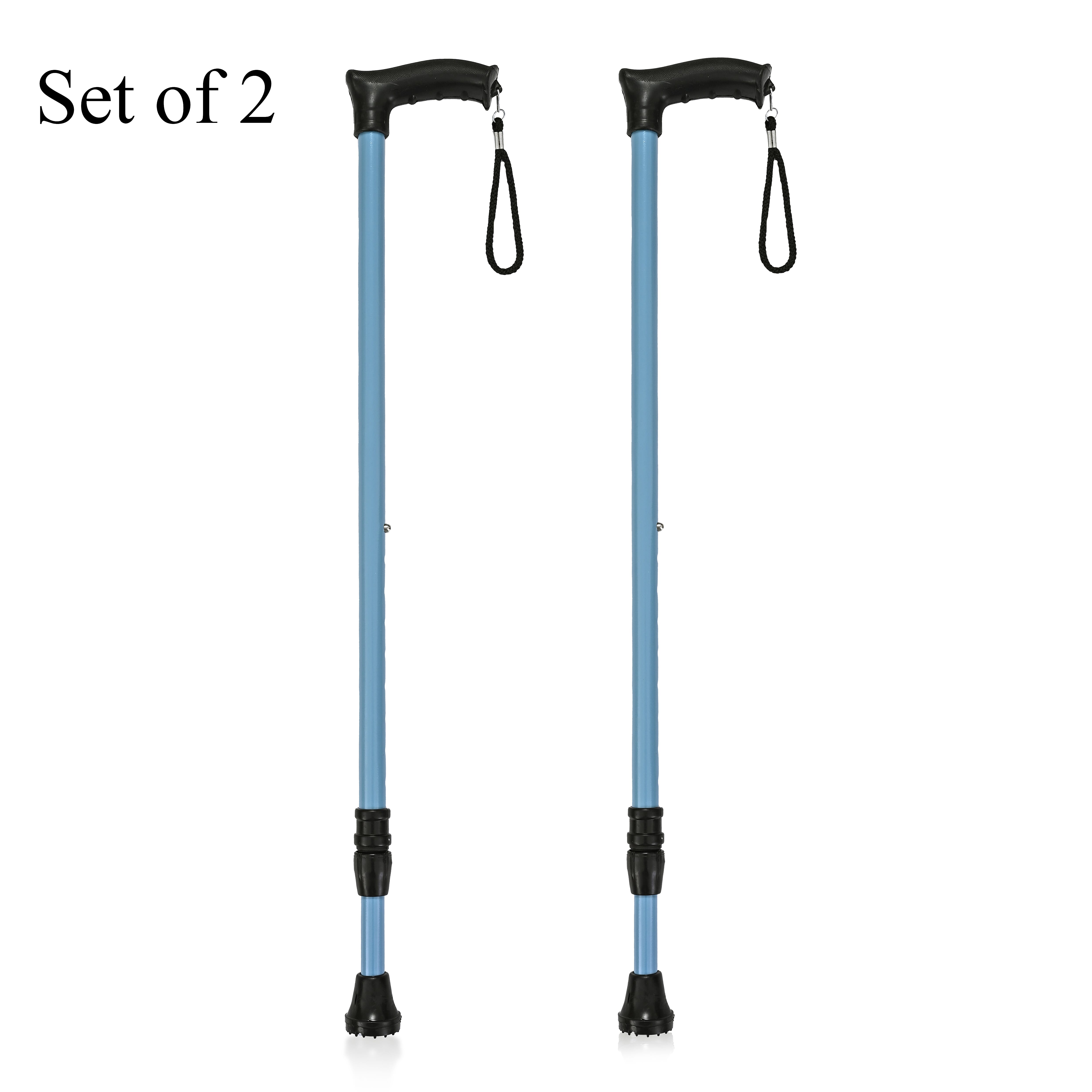Light Weighted Mild Steel Body Set of 2 Strong Walking Stick with Adjustable Height