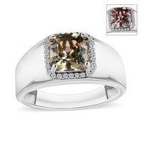 Premium Turkizite and Diamond 3.00 ctw Mens Ring in Rhodium Over Sterling Silver (Size  10) 3