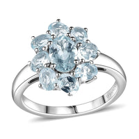 Premium Mangoro Aquamarine 1.90 ctw Ocean Bloom Ring in Rhodium Over Sterling Silver (Size 10.0)
