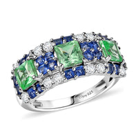 Lab Created Mint Green, Blue and White Sapphire 3.55 ctw Ring in Rhodium Over Sterling Silver (Size 10.0)
