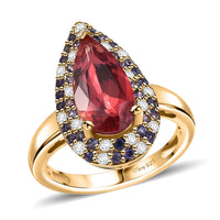 Lab Created Padparadscha Sapphire, Lab Created Multi Sapphire Ring in 18K Vermeil YG Over Sterling Silver (Size 10.0) 5.25 ctw