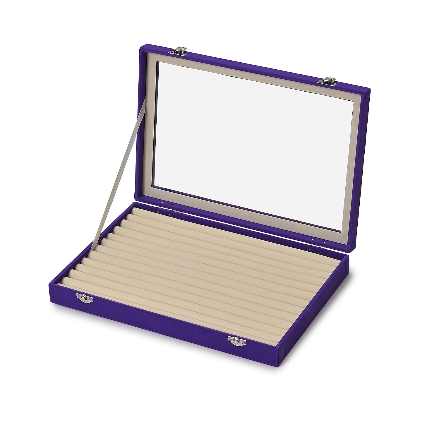 Purple and Cream Velvet Ring Box with Clear Glass Window